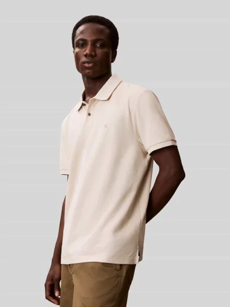 Koszulka polo z logo w formie haftu z czystej bawełny Ck Calvin Klein beżowa