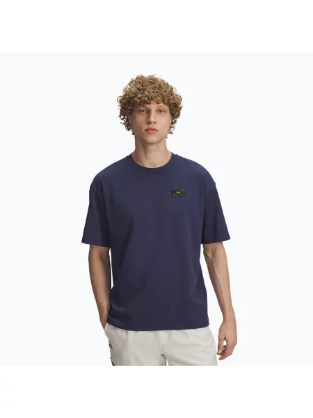 Tricou bărbați Under Armour Woven Label Heavyweight spălat navy/negru negru