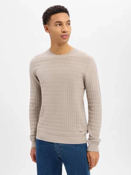 JOOP! sweter z dzianiny Welmo Mężczyźni wypukły wzór tkaniny L brązowy