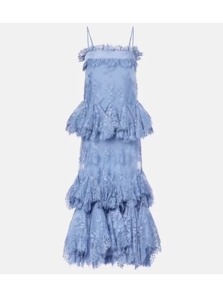 Rochie Zimmermann cu volane din dantelă albastru