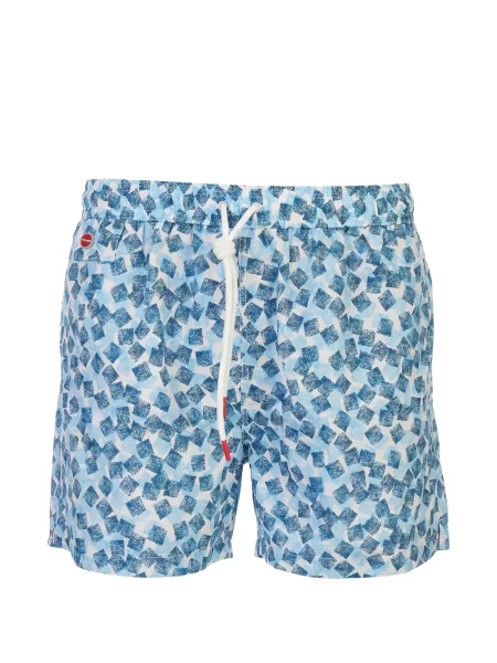 Slip de baie Kiton cu imagine cu imprimeu geometric albastru