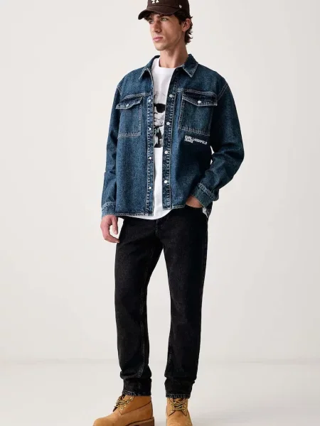 Karl Lagerfeld Jeans košeľová bunda pánska rifľová biela