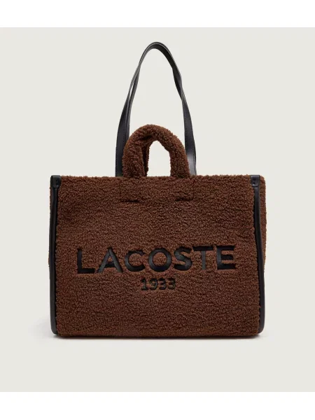 Geantă shopper Lacoste din piele de oaie maro