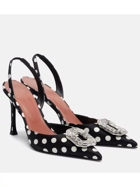Pantofi cu toc Amina Muaddi din satin cu buline slingback negru