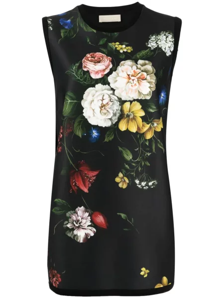 Top Elie Saab cu model floral cu imagine din jerseu negru