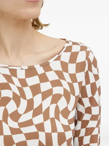 Карирана костюм миди рокля Resume до коляното кафяво