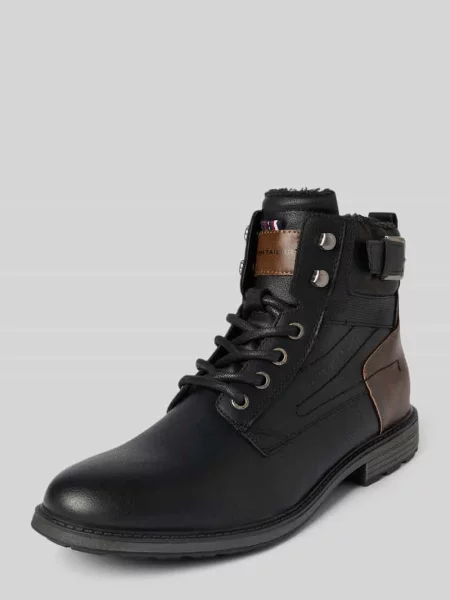 Kozaki sznurowane z imitacji skóry model ‘MATHEO’ Tom Tailor czarne