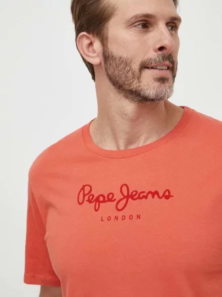 Тениска Pepe Jeans Eggo с принт оранжево