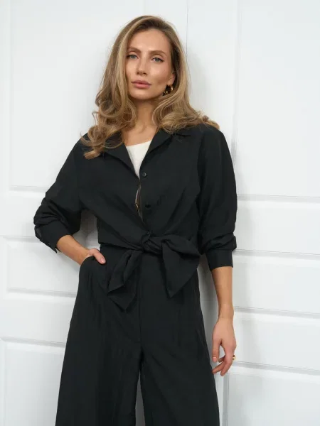 Лляний Костюм TrikoBakh Комплект сорочка+штани чорний