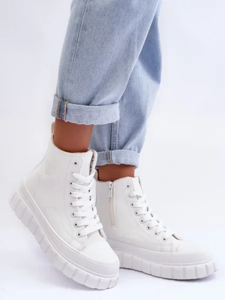 Usnjene prešito superge Big Star Shoes z vezalkami bela