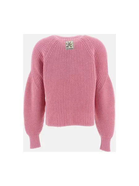 Krótki sweter Des Phemmes wełniany z długim rękawem różowy