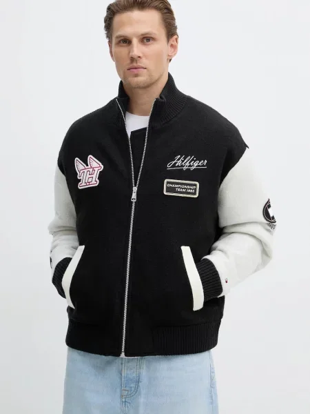 Vlněná bunda Tommy Hilfiger černá
