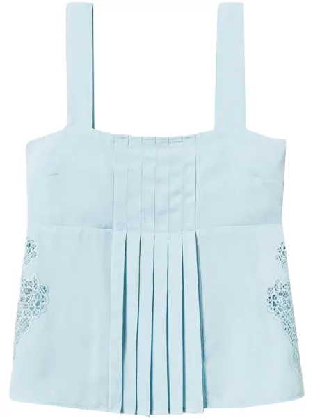 Top Twinset cu broderie plisat din țesătură twill albastru