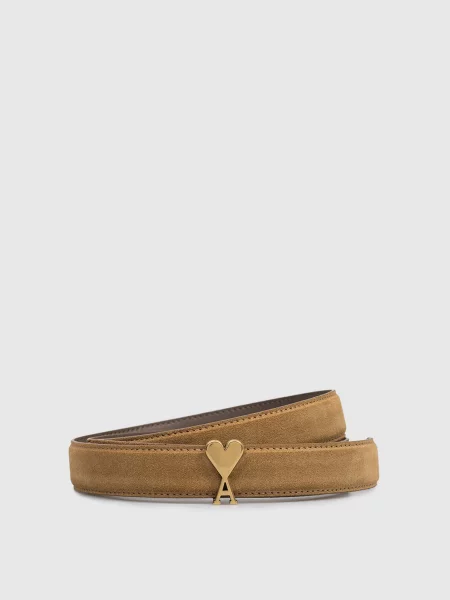 Замшевий ремінь з емблемою Ami Paris коричневий