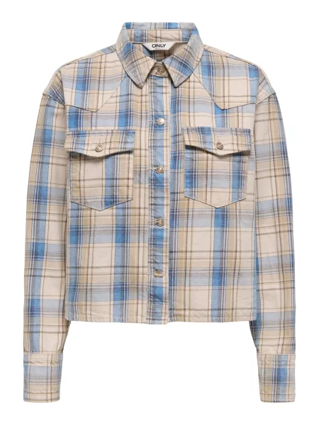 ONLY Bluză ONLLOU / maro cămilă / albastru deschis bej
