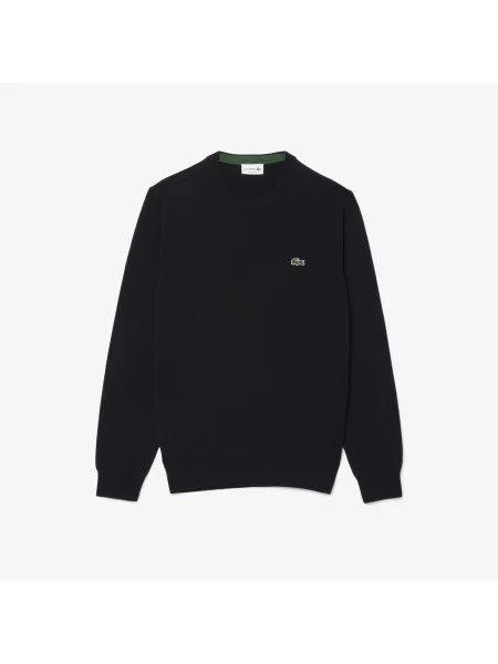 Lacoste Monochromatyczny Sweter Z Okrągłym Dekoltem czarny