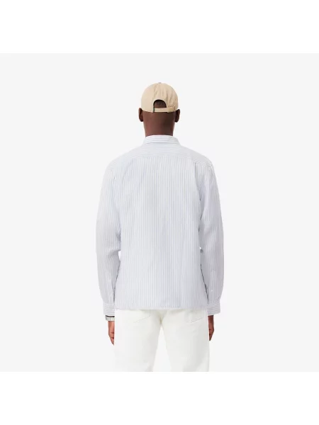 Lacoste Lniana Koszula W Paski Regular Fit niebieska