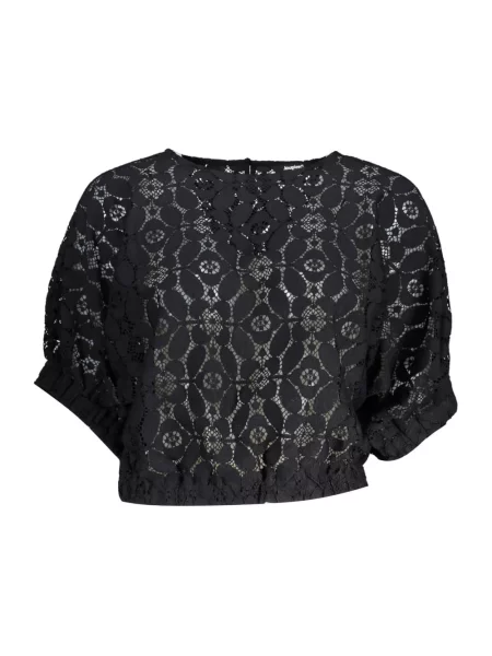 Top Desigual z krótkim rękawem koronkowy czarny