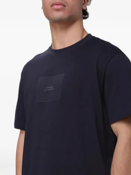 Raštuotas marškinėliai Armani Exchange apvaliu kaklu mėlyna