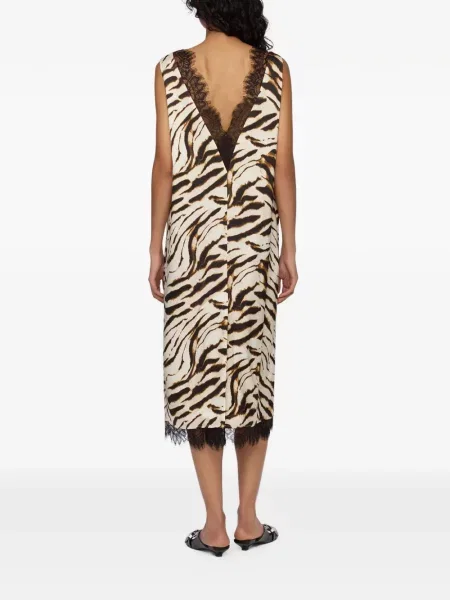 Rochie midi Ganni cu imagine din dantelă cu model zebră
