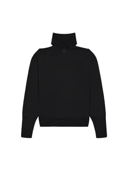 Dzianinowy sweter z golfem Courreges z logo czarny