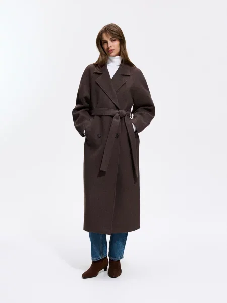 Reserved Двобортне пальто oversize темно коричневий