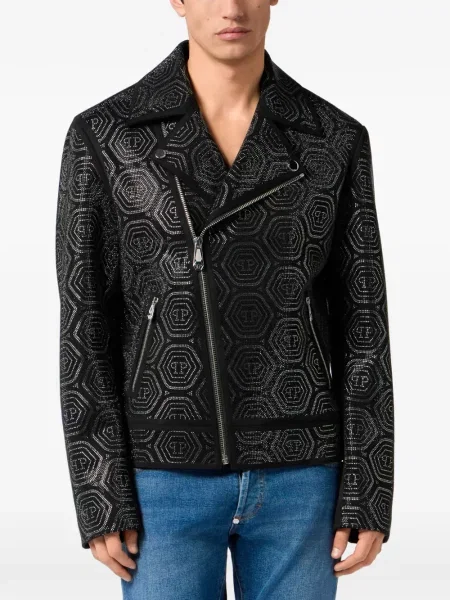 Geacă Philipp Plein cu strasuri biker negru
