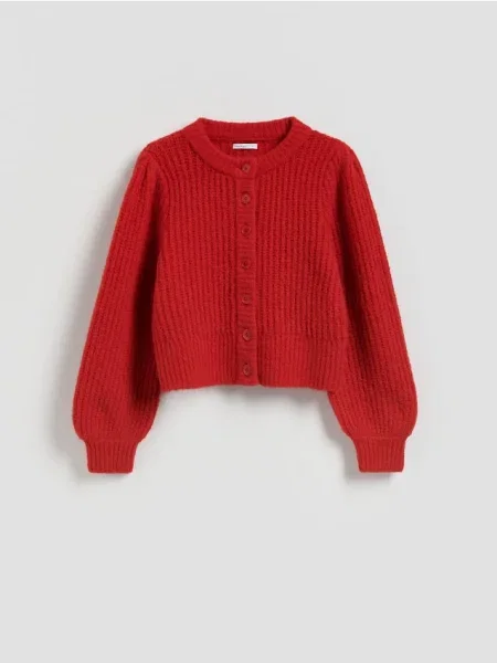 Reserved Кардиган с объемными рукавами червоний