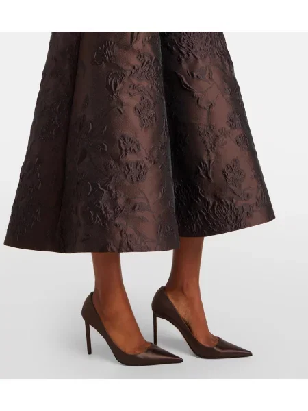 Rochie midi Emilia Wickstead cu broderie până la genunchi de costum maro
