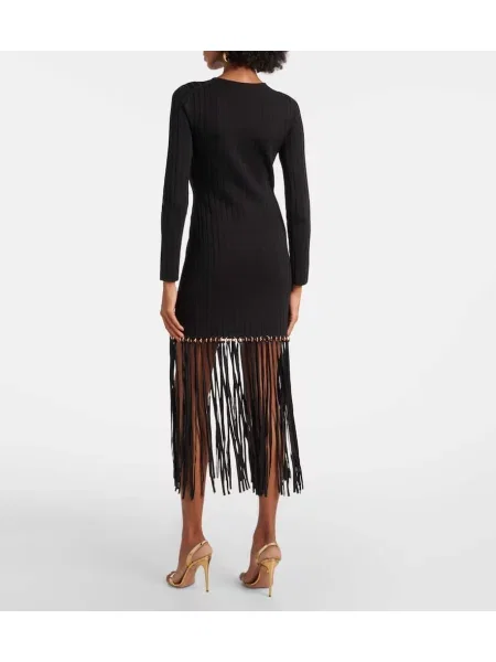 Rochie midi Simkhai cu franjuri până la genunchi de costum negru