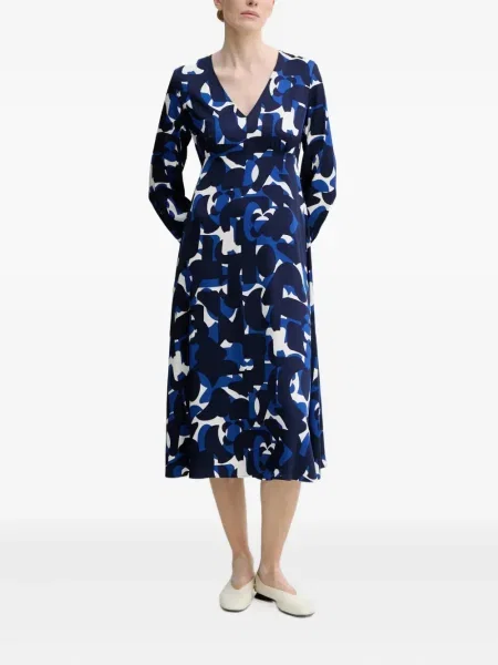 Rochie midi Marc O'polo cu imagine cu decolteu în V cu imprimeu abstract albastru