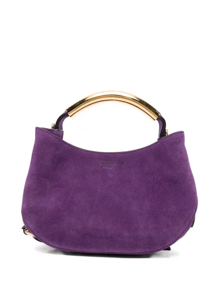 Geantă shopper Moschino din piele de căprioară cu autograf violet