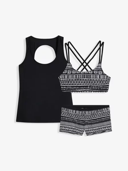 Tankini z górą typu bustier komplet 3 cz. czarny