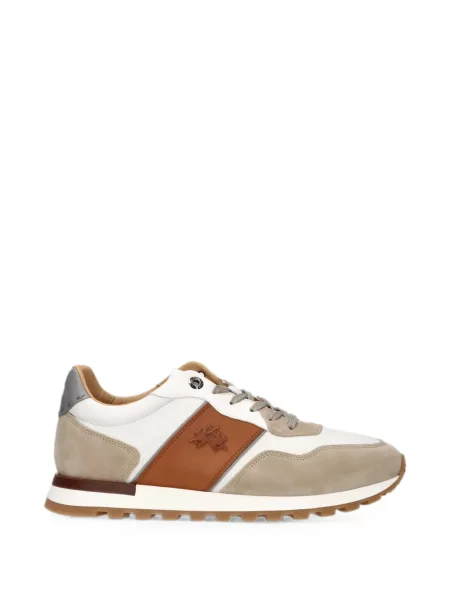Sneakerși La Martina din piele de căprioară alb