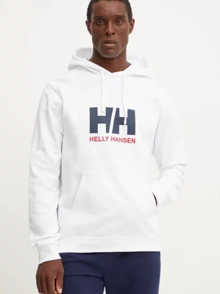 Суичър с качулка Helly Hansen с качулка с принт бяло