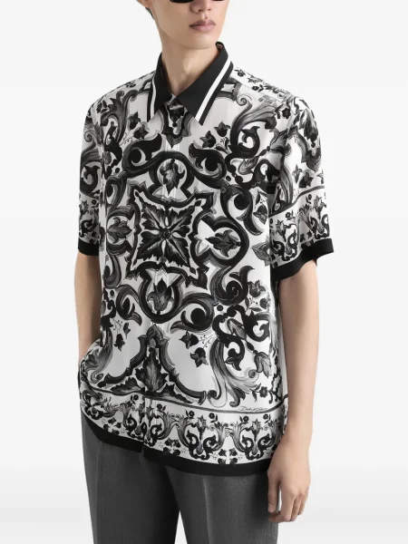 Cămașă Dolce & Gabbana de mătase cu imagine negru