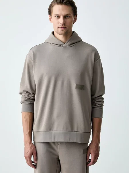 BOSS Green hanorac cu glugă pentru bărbați cu SW_Hoodie bej