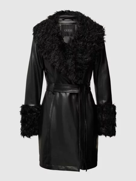 Płaszcz z obszyciem sztucznym futrem model ‘AURORA’ Guess czarny