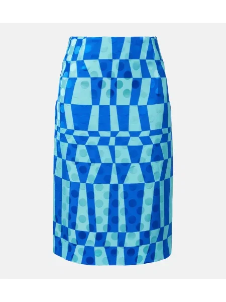 Fustă tip creion Dries Van Noten cu imagine albastru