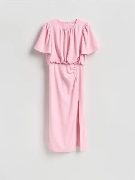 Reserved Rochie midi cu fronseuri roz-pastel roz