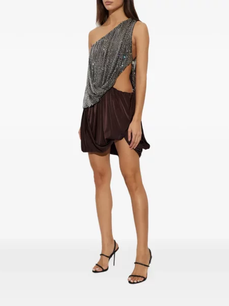 Stras decora rochie mini Self-portrait maro