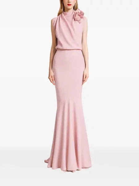 Rochie Gemy Maalouf cu model floral drapată din crep roz