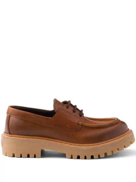 Pantofi loafer Prada cu șireturi din piele maro