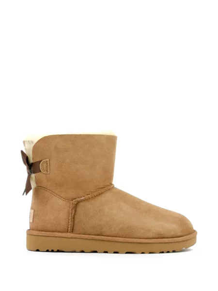 Cizme scurte Ugg cu funde din piele maro