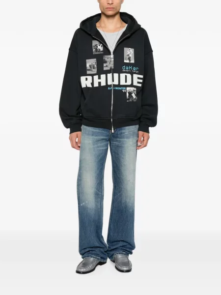 Hanorac cu glugă Rhude cu imagine negru