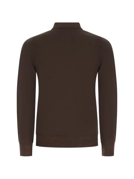 Lung tricou polo Alpha Studio tricotate maro