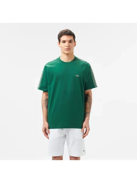 Lacoste T-Shirt Z Okrągłym Dekoltem Z Nadrukiem Oversize Ciemnozielony zielony