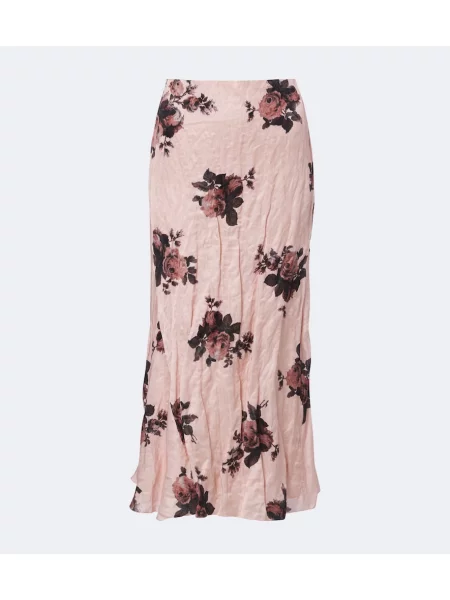 Fustă midi Erdem din satin cu model floral roz