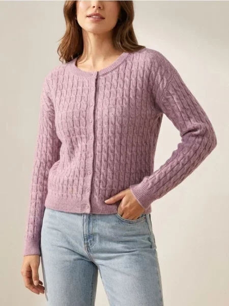 Кардиган з декоративним в’язаним візерунком пастельний рожевий