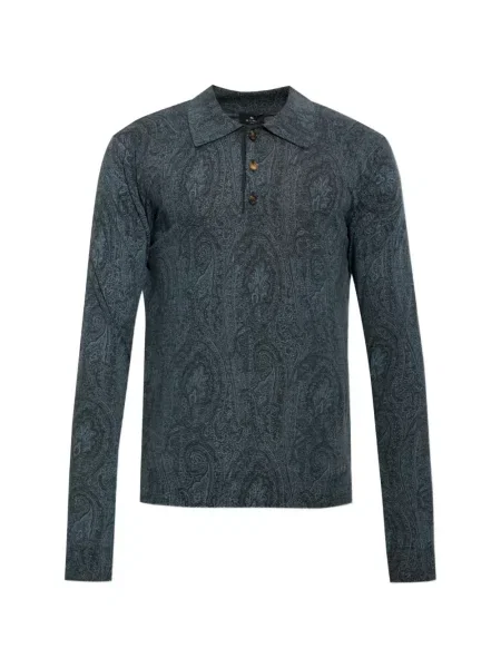 Tricou polo Etro cu imagine cu model paisley albastru